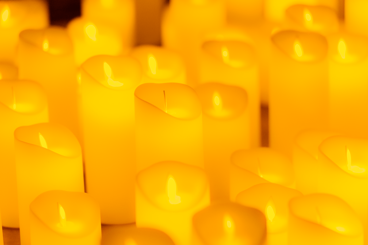 A close up of candles on display for a Candlelight concert.