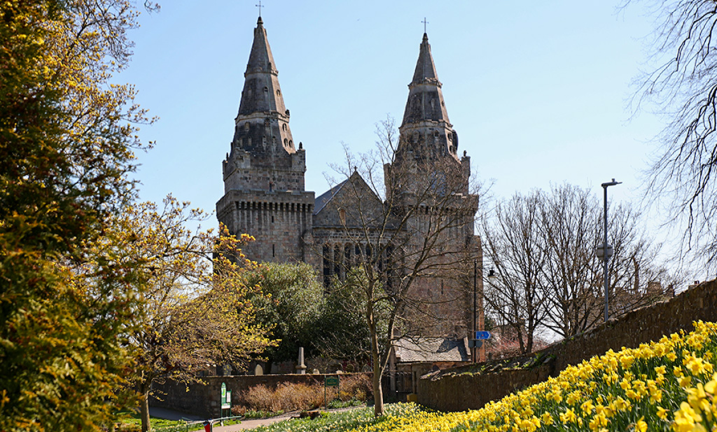 A wide shot of St Machar's Cathedral in Aberdeen