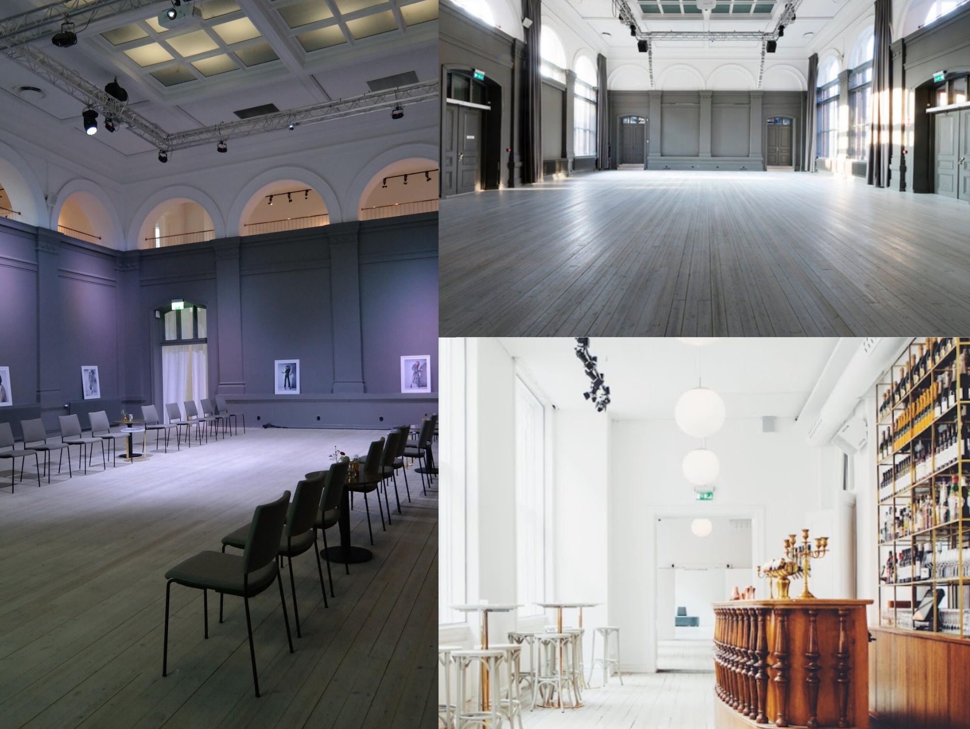 A collage capturing the different spaces inside Auktionsverket Kulturarena.