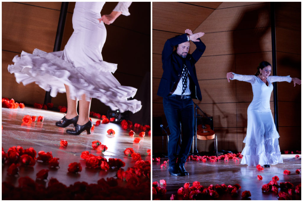 Collage de deux photos de danseurs de flamenco en plein spectacle 